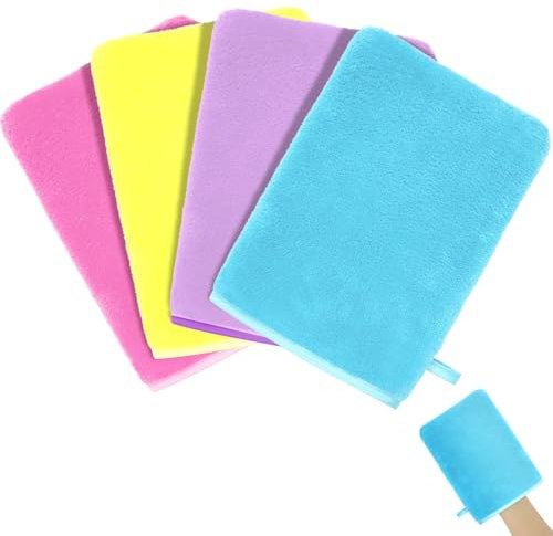 HOTUT Frottee Waschhandschuhe, 4er Set Waschhandschuhe，Waschlappen, Waschhandschuhe aus Korallensamt, Wiederverwendbare Make-up-Entferner Handschuhe, Weiches Gesichtshandschuh, 20x15CM