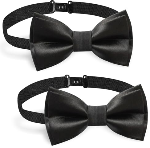 YHTCC 2Pcs Black Bow Tie, Pre-Tied Kids Bow Tie, Adjustable and Formal