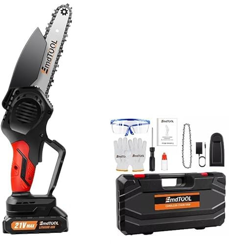 Tronçonneuse sans fil de 15,2 cm avec 2 batteries de 1,5 Ah et 2 chaînes, 3500 tr/min, scie à élaguer, batterie pour sécateur, coupe-bois, orange