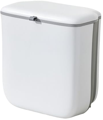 Poubelle à compost de cuisine – Conteneur sous l'évier, seau à déchets de 9 litres | Poubelle de cuisine, couvercle, petits déchets pliables, salle de bain, poubelle à compost de cuisine | Poubelle de