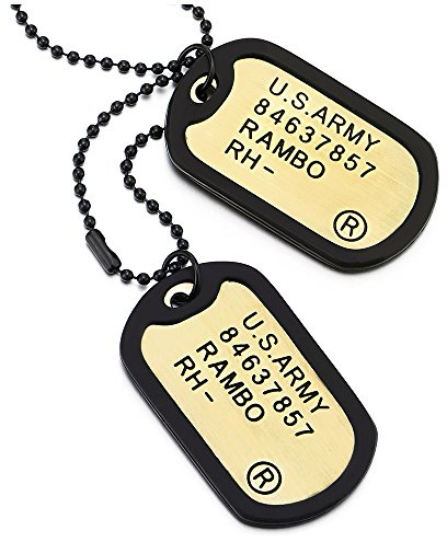 COOLSTEELANDBEYOND Klassisk kopparguld två delar militär armé hundtagg med svart silikon hänge halsband för män kvinnor, 70 cm