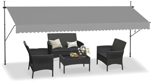 HENGMEI Klämmarkis, balkong, markis, infällbar, balkongmarkis, solskydd utan borrning, justerbar höjd (400 x 120 cm, grå)