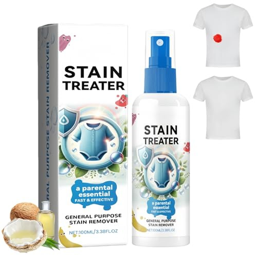 Powerful Stain Remover Spray for Clothes, All-Purpose Fabric & Laundry Spot Cleaner, Treat Grease, Sweat, Ink & Stains on White & Colored Clothes, Travel-Friendly Stain Treater & Washing Detergent