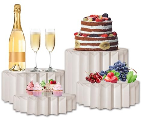 Sycle circle Paquete de 4 elevadores de buffet, elevadores plegables para exhibición de alimentos con parte superior acrílica, soportes de cartón para tartas, soportes de exhibición de cupcakes para