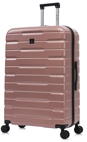 Rocklands London Suitcase Large 29 Inch Hard Shell Lightweight Checked Luggage with 360° Rubber Spinner Wheels Durable Travel Case Telescopic Handle, TSA Lock (Rose Gold)