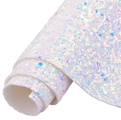 PU läder paljetter Tyg Lakan | Flerfärgad 20x34 cm DIY-hantverk: Sparkle PU-lädertyg(White Ab)