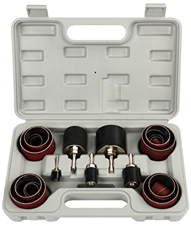 FreeTec Drum Sander Set, 25 Pc Drill Sanding Kit, 80 & 120 Grit Spindle Sander Sleeves with Rubber Sanding Drums, 1/8 & 1/4 Drive Sanding Drill Bit for Woodworking Drill Press Power Drill