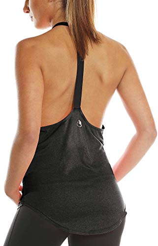 icyzone Canotta Sportiva Donna Lunga Senza Schienale,Sciolta e Traspirante Rapida Asciugatura Canotte per Palestra Allenamento Yoga (M,Nero)