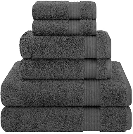Cotton Paradise 6 Piece Towel Set 100% Cotton Soft Absorbent Turkish Towels for Bathroom 2 Bath Towels 2 Hand Towels 2 Washcloths, Dark Gray Towel Set
