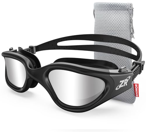 ZIONOR Lunettes de natation polarisées pour homme et femme [mise à niveau], G1 Lunettes de natation avec miroir/lentille fumée, protection UV, anti-brouillard, sangle réglable, confort professionnel,