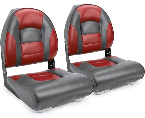 NORTHCAPTAIN Deluxe A Pair of Marine High Back Folding Boat Chair Fishing Boat Seat,for Fishing, Bass/Jon/Pontoon Boat Chairs, 4 Mounting Screws Included,Charcoal/Wine Red