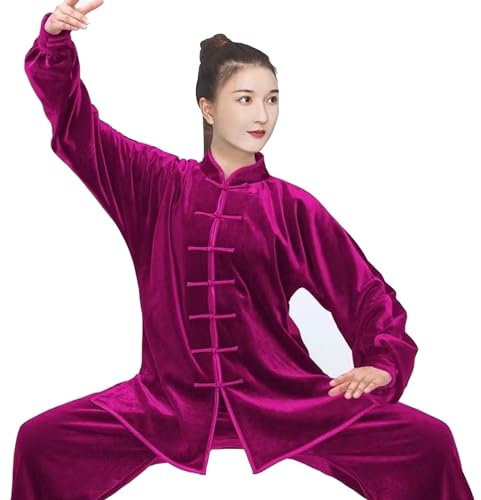 Crysterris Ensemble de Tenue de Tai Chi Homme, Velours Doré Vêtements de Kung Fu Arts Martiaux pour Homme Femme, Survêtements de Taiji Chinoise Costume Wing Chun Veste(Size:XXL,Color:A)
