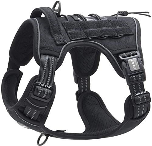 AUROTH Harnais Anti Traction Tactique pour Moyen et Grand Chien - Respirant, Réglable, Facile à Mettre - Gilet Durable Réfléchissant, Matériel Militaire Taille L, Noir