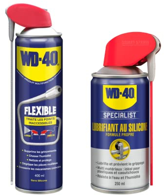 WD-40 Lot, Produit Multifonction Flexible 400ml + Lubrifiant Silicone Specialist Spray Double Position 250ml