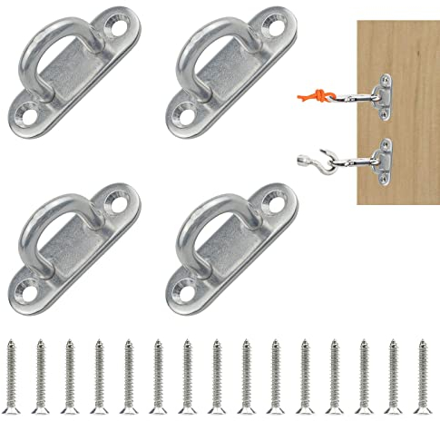 4 Pcs M5 Heavy Duty Pad Eye Plate 304 Stainless Steel Oval Eye Pad Plate Wall Ceiling Hammock Hooks Hanger with Screws