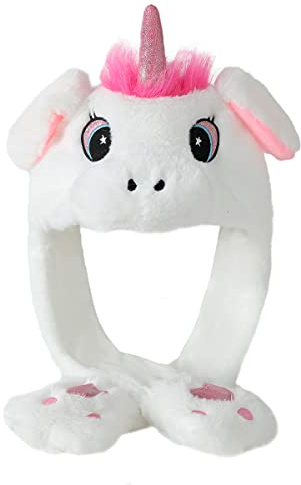 Laahoem Mobile Oreille Licorne Chapeau Dames Mignon Drôle en Peluche Chapeau Casquette Animal Cosplay fête d'anniversaire Cadeau (Blanc)