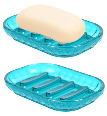 AMUONTY 2 Pack Soap Dish Holder for Bar Soap, Bathroom Soap Dishes Bar Soap Holder Tray, Soap Dishes for Shower Bathroom, Kitchen Sink Soap Dish, Blue