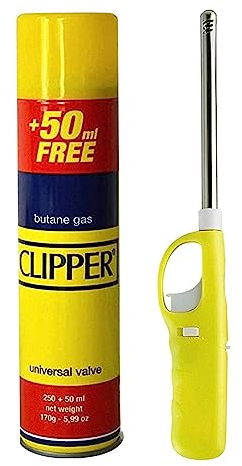 1 x Refillable Lighter with Clipper Gas Adjustable Flame Windproof Long Reach Candle Lighter for Kitchen Cooking BBQs Camping Wood Burner & Fireworks