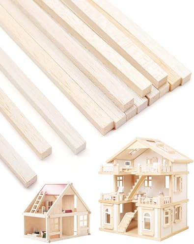 Anvin Balsa Wood Sticks Square Wooden Dowels Unfinished Hardwood Strips Natural Long Woodcraft Sticks Batons for DIY Crafts Model Making (10x10x300mm)