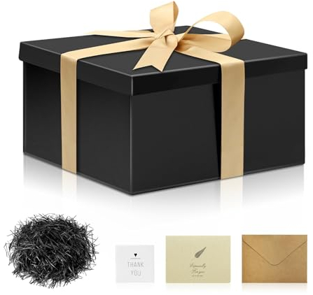 Geschenkbox mit Deckel 20 x 20 x 10 cm Geschenkkarton mittel klein Tiefe Geschenkverpackung Geschenk Box für Geburtstag Babydusche Valentinstag Muttertag, Schwarz