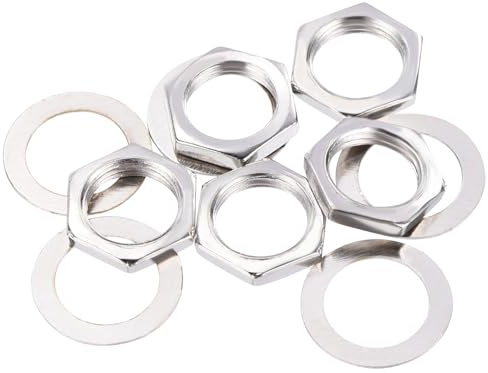 sourcing map 5 Set Guitar Nuts and Washers M9 Guitar Input Output Jack Socket Nuts Silver for Guitar Bass