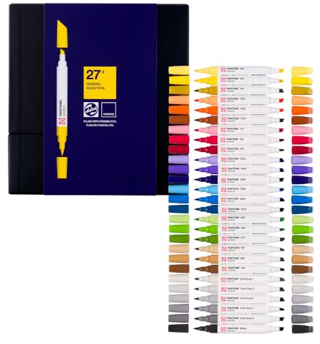 Talens | Pantone Marker 27er Set | Dual-Tip-Stift mit Pinselspitze und Keilspitze | Wasserbasierte, pigmentierte Tinte in Pantone-Farben