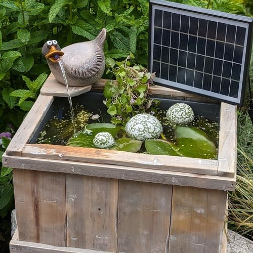 Storm's Gartenzaubereien Miniteich Komplettset - Wasserspeier Ente - Solar - Akkupumpe - Laufzeit ohne Sonne 4 bis 5 Stunden - 3er Set Schwimmkugeln