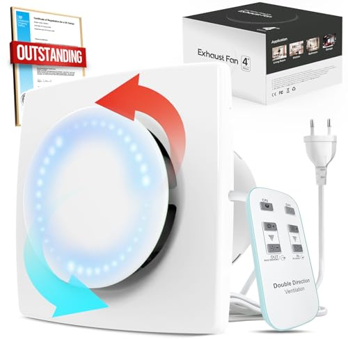 BUMSOU Estrattore d'aria 100 mm, Bidirezionale, 6 Velocità con Luci Indicative, Telecomando, Ventola Aspirazione con Funzione di Memoria, Silenzioso Potente Estrattore Aria, Aeratore Bagno Cucina