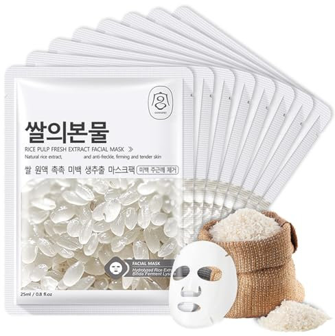 Shefave 8 Stück Tuchmasken Korean Face Mask Sheets, Reis Koreanische Gesichtsmaske Rice Essence Tuchmasken Gesicht, Nährende Maske Beauty, Gleichmäßiger Hautton, Hydrating Mask