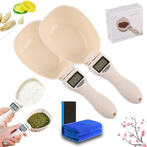 HOPASRISEE Digital Measuring Spoon Scale, Multi-Functional Spoon with Adjustable Scale, Electronic Pet Food Measuring Scoop (2pcs)