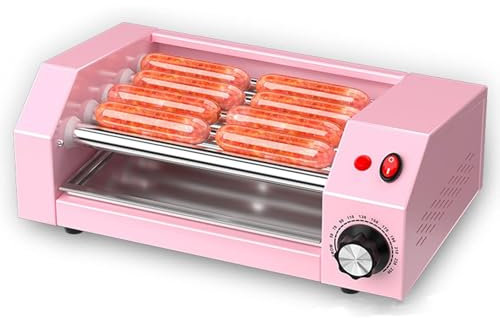 Máquina para hacer perritos calientes de 300 W, parrilla eléctrica de 5 rodillos, calentador de perritos calientes de encimera, ajuste de temperatura de 0 a 250 °C, máquina para hacer perritos calie
