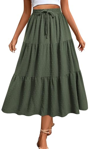 Adigaber Maxi Gonna Lunga Donna Vita Elastica Boho Gonne Lunghe Estive con Tasche e Coulisse Punto Svizzero A-Linea Gonna