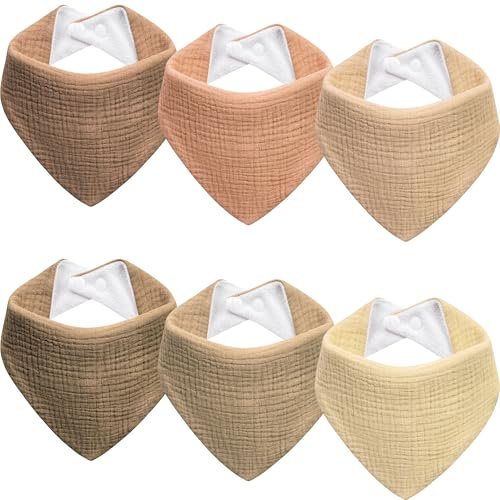 Kewlife gift Baberos Bebe de Muselina Para Bebé, Pañuelo Triángulo Para el Cuello Del Bebé, Baberos Ajustables Para Niños y Niñas - 6 Paquetes