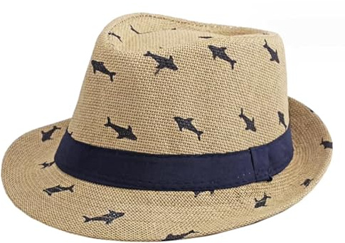 RUIXIA Chapeau de Paille Fedora Enfant Panama en Maille Enfant Chapeau Trilby Été Respirant Panama de Plage Bord Court pour Garçons et Filles 4-10 Ans pour Voyage Camping