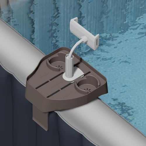 Adjustable Hot Tub Tray Table, Clip-on Pool Cup Holder Phone Holder, Nonslip Spa Drink Tray Side Table for Outdoor Inflatable Pools, Must Have Hottub Accessories for Adults