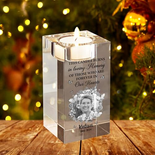 This Candle Burns in Loving Memory, Personalized Photo Christmas Memorial Candles Light Memorial Gifts LED Candles Lamp for Loss of Mom,Father Loved One Sympathy Gifts Bereavement Gift (style24)