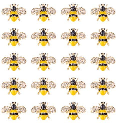 WEBEEDY 20 broches de abeja con diamantes de imitación esmaltados, bonitos pines de solapa esmaltados con diseño de abeja, insignias de decoración para mujeres, sombreros, mochilas, bolsas de ropa
