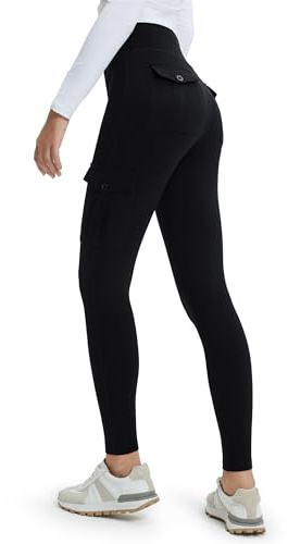 Libin Leggings Sport Donna con Tasche Foderato Pelliccia Impermeabile Cargo Termici Sport Leggings Sportivi Pantaloni Invernali, Nero M