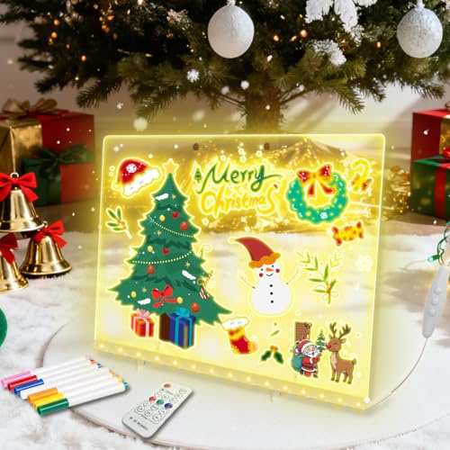Leopacat Lavagnetta in Acrilico con luci LED, Lavagna per Appunti a LED, LED Glow Drawing Board, 4 Modalità e 7 Colori Con 7 Colori Penna e Supporto per Scuole Case Uffici Bar Ristoranti 35×25×4 cm