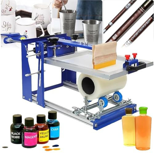 Cylinder Press Printer for Curved Bottle Screen Printing, Includes Roller Sets, Adjustable for Cylindrical and Conical Products
