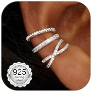 Chriscoco 3Pcs Ear Cuff Argento 925 Orecchini Senza Buco Donna Regolabile Finti Orecchini Clip Donna Anallergici Ear Cuff Oro Placcato 14K Ipoallergenici Earcuff Argento