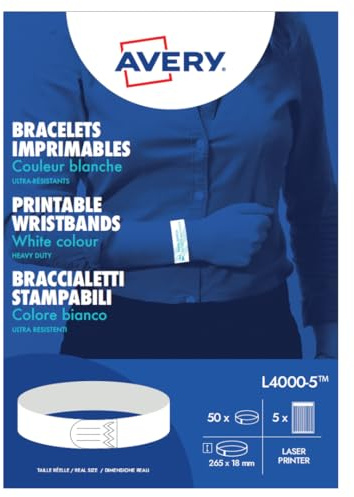 50 bracelets d'identification imprimables laser - 265 x 18 mm - Blanc