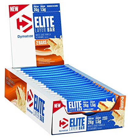 Dymatize Elite Layer Bar White Choc Vanilla & Caramel 18x(2x30g) - High Protein Low Sugar Riegel