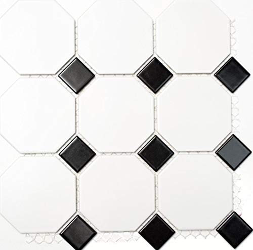 Piastrelle a mosaico in ceramica, mosaico in ceramica, piastrella Octagonal, bianco opaco nero lucido