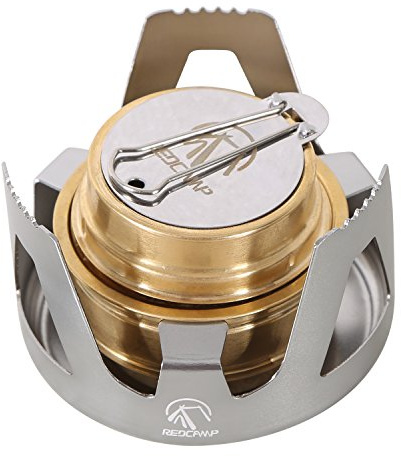 REDCAMP Mini bruciatore a spirito, fornello ad alcol in ottone con fiamma regolabile e protezione dal vento, fornello da campeggio portatile ultraleggero per barbecue, escursionismo, cucina all'aperto