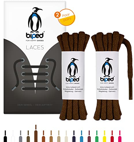 biped LACES 2 pares de cordones redondos de algodón ø 5 mm extra gruesos - cordones resistentes al desgarro para botas, botas y calzado deportivo - made in EU z2902(marrón,100 cm)