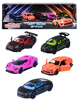 Majorette - SL Light Racer Giftpack - Coffret 5 Véhicules - Voitures Miniatures en Métal - Couleurs Néon - Echelle 1/64ème - 212053179