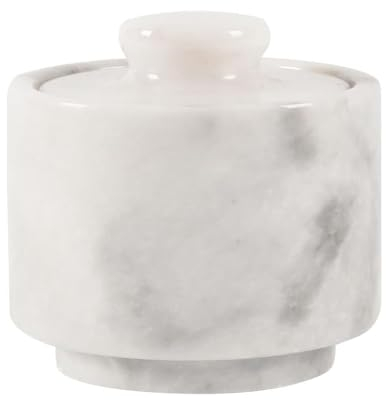 MARBLOUS KRAFTS Stylish Marble Sugar Dispenser 3.5 oz Salt Cellar, Salt Container and Marble décor 3 X 3 Kitchen décor and Salt Pepper Bowls Salt Dispenser (White)
