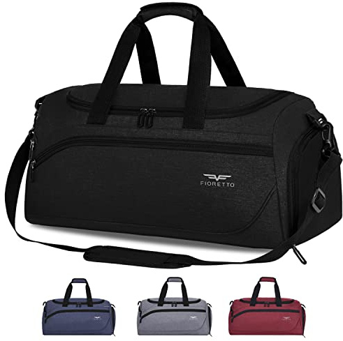 FIORETTO Mens Sports Gym Bag with Wet Pocket & Shoe Compartment,Travel Duffle Bag Overnight Bag with Padded Shoulder Strap, Water-Resistant Sports Holdall for Swimming