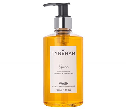 TYNEHAM Spice Handwash Liquid Soap and Body Wash 300ml Clear Bottle – Natural Moisturising Handwash, Hydrating Vegan Cruelty-Free Shower Wash, Bathroom Soap in Sweet Woody Scent, Made in England
